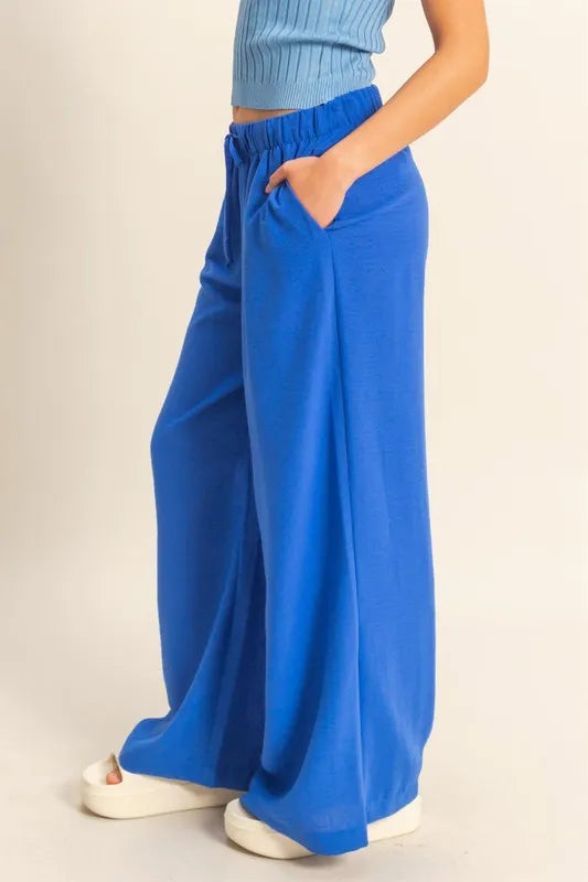 HYFVE Pants Wide Leg Blue Elasticized Waist a3704c76b7cd48a89c14fe0a792d8d4c-Max-Origin Trendsi