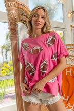 BiBi Women's Cotton T-shirt Game Day Sequins Patched Half Sleeves Top a3a4796cefc64155a931996d3c8a6c8d-Max-Origin Trendsi