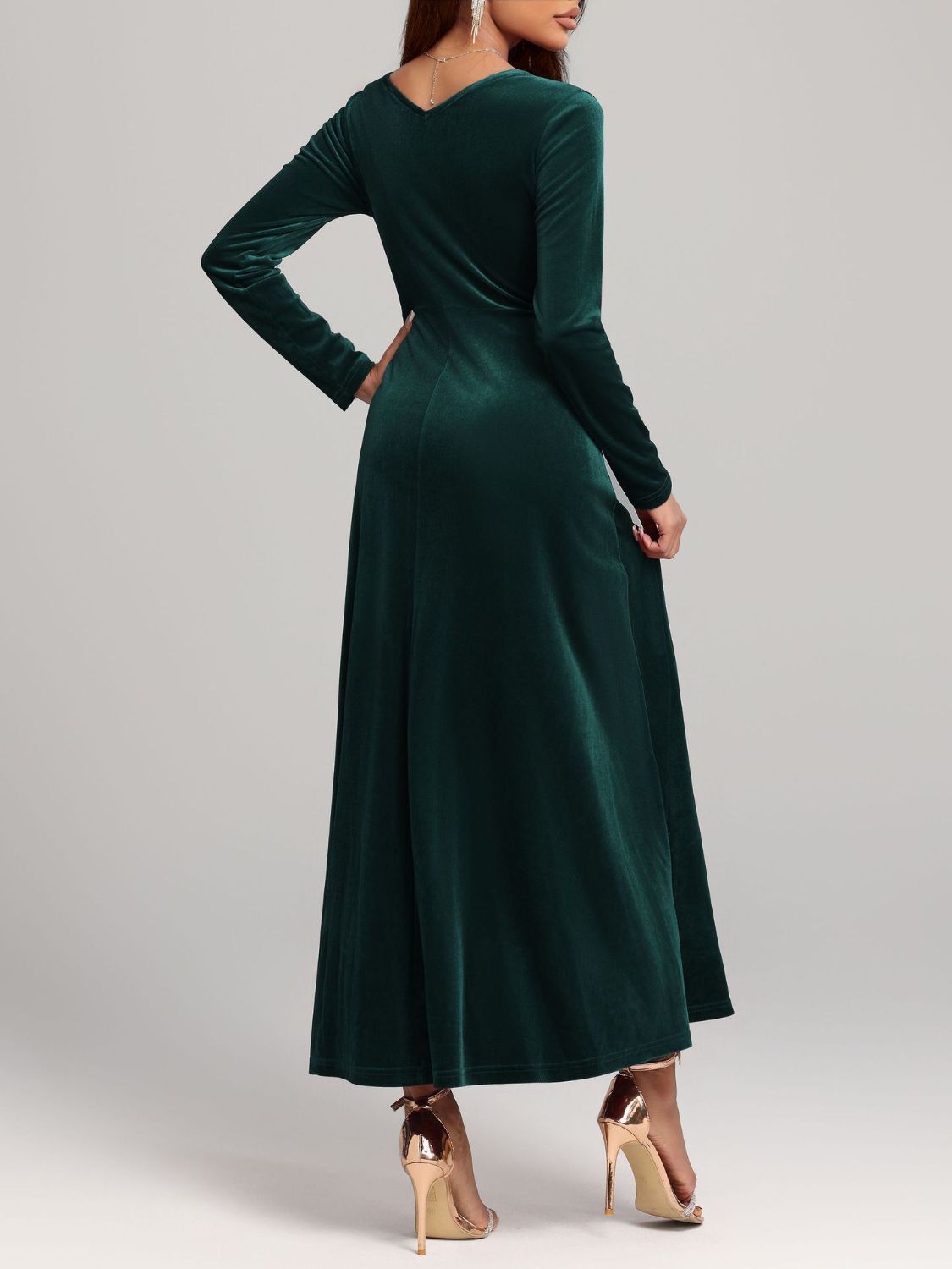 Velvet Midi Dress Square Neck Long Sleeve Women Solid Party Dress a3abeb8b-2713-4370-a581-f7efec6c0b2f-Max Trendsi