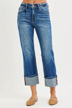 RISEN Womens Straight Jeans Cuffed High Rise Denim with Distressed Hem a3b2e2a9ff404ecca986d3e4972c13b9-Max-Origin Trendsi
