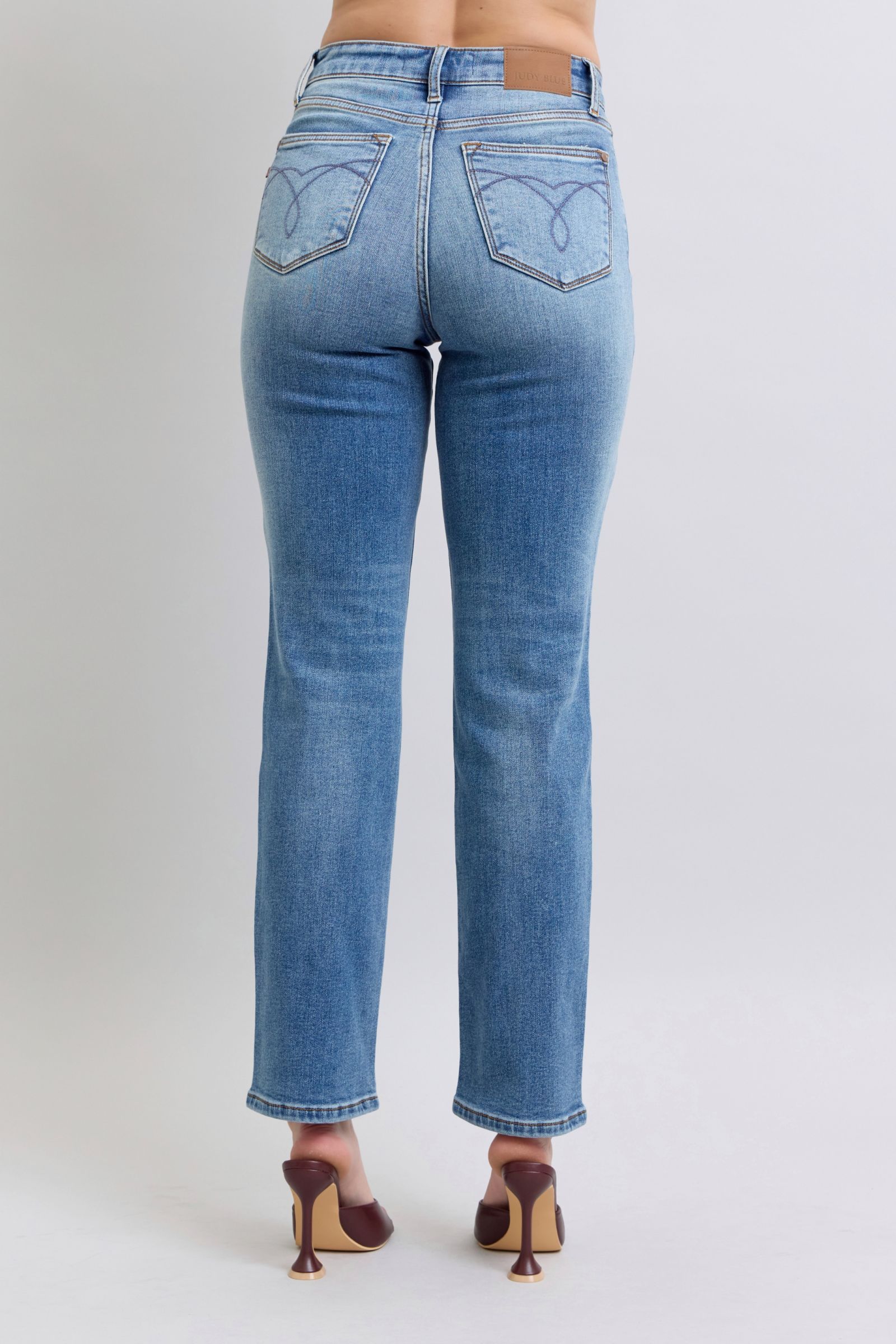 Judy Blue Jeans Medium Wash Thermal Straight Denim Pants with Pockets