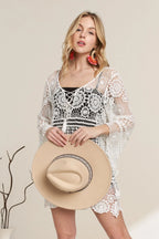 ADORA Crochet Dress Cotton White Front Lace Up Floral Cover Up Long Sleeve a3be0de8e8d94318a38535f3a173b736-Max-Origin Trendsi