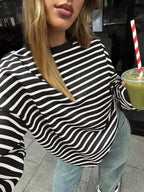 Women's Sweatshirt Striped Round Neck Oversized Casual Pullover a3c16843b5114af297bb78ba57983729-Max-Origin Trendsi