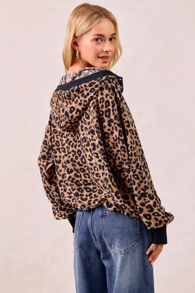 BiBi Leopard Print Hoodie Womens Waffle Half Zip Up With Pockets a3cd7bbefe2e449cb8a8cf5a691b5188-Max-Origin Trendsi