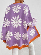 Cardigan Floral Contrast Dropped Shoulder Long Sleeve Knitwear a3ce8e6b-a36d-426e-bafd-ea9affbba873-Max Trendsi