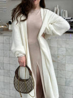 Women Cardigan Longline Open Front Fuzzy Knit Brushed Soft Acrylic Solid White One Size a3d781e1-3389-4883-8420-1c8a27fbb938-Max Trendsi