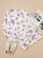 Women's Lounge Set Floral Print Round Neck Top and Drawstring Pants 2 Pcs a3ec4f3350514da2887380202daee24f-Max-Origin Trendsi