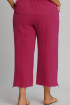 Umgee USA Cropped Pants Women's Raw Hem Wide Leg with Elastic Waist Deep Rose a3eca906-27f9-473c-9043-cf0f06439741-Min Trendsi