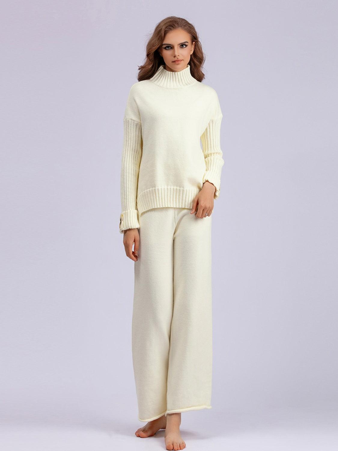 Basic Bae Turtleneck Sweater Set Long Sleeve Knit Top and Pants