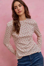 SO ME Women Blouse Valentine Ditsy Heart All Over Slub Rib Knit Top a3fa739fb45249c2a52a126c636de26a-Max-Origin Trendsi
