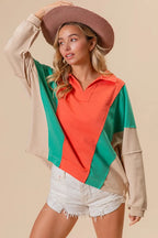 BiBi Women's Sweatshirt Colorblock Exposed Seam French Terry Top a40bf4a900224b099462bec380e7e0dc-Max-Origin Trendsi