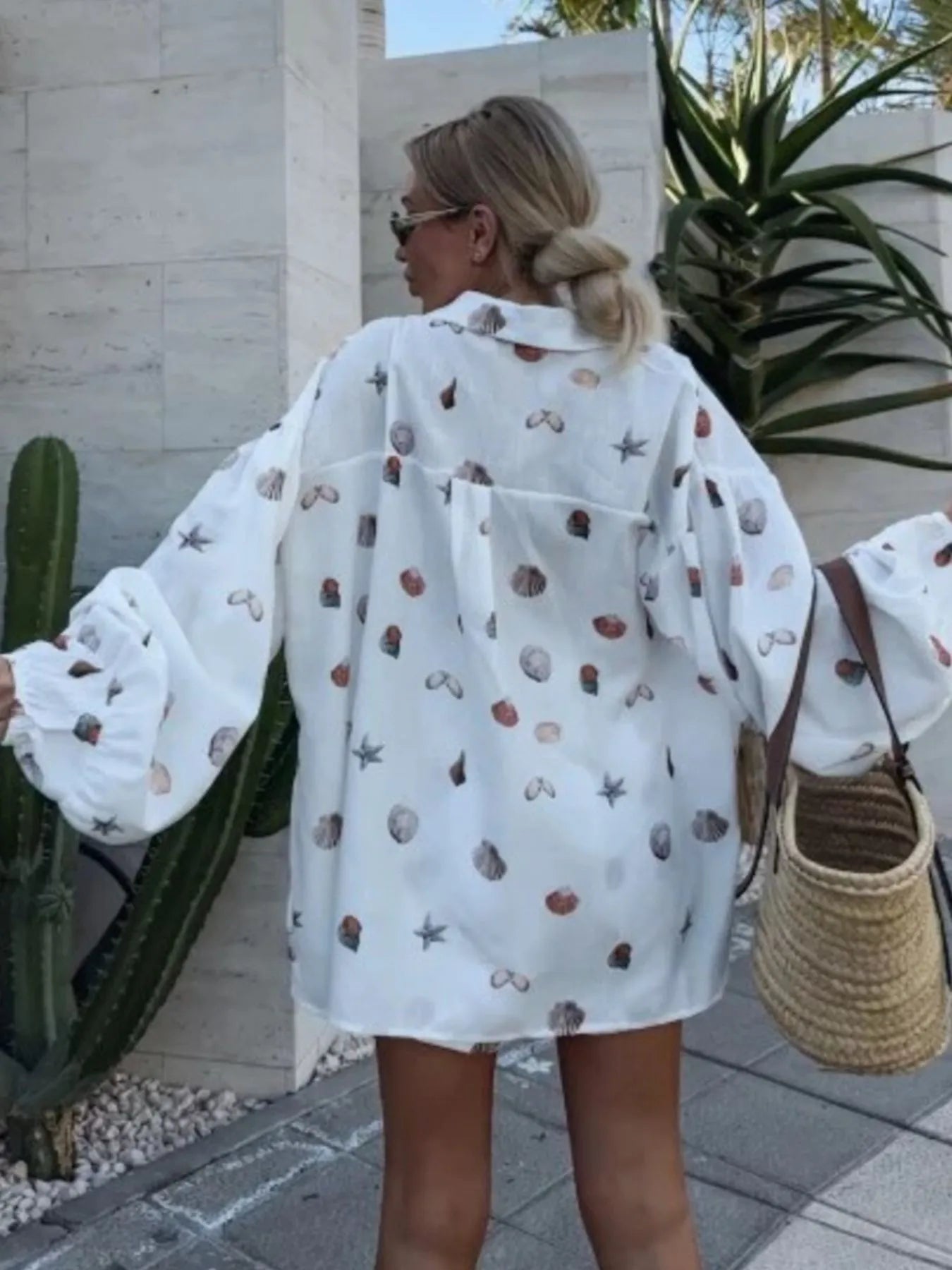 Women's Outfit Set Shell Print Long Sleeve Shirt and Belt Shorts 2 Pcs a417dde4-446a-4af7-afc0-96e2c513a999-Max-Origin Trendsi