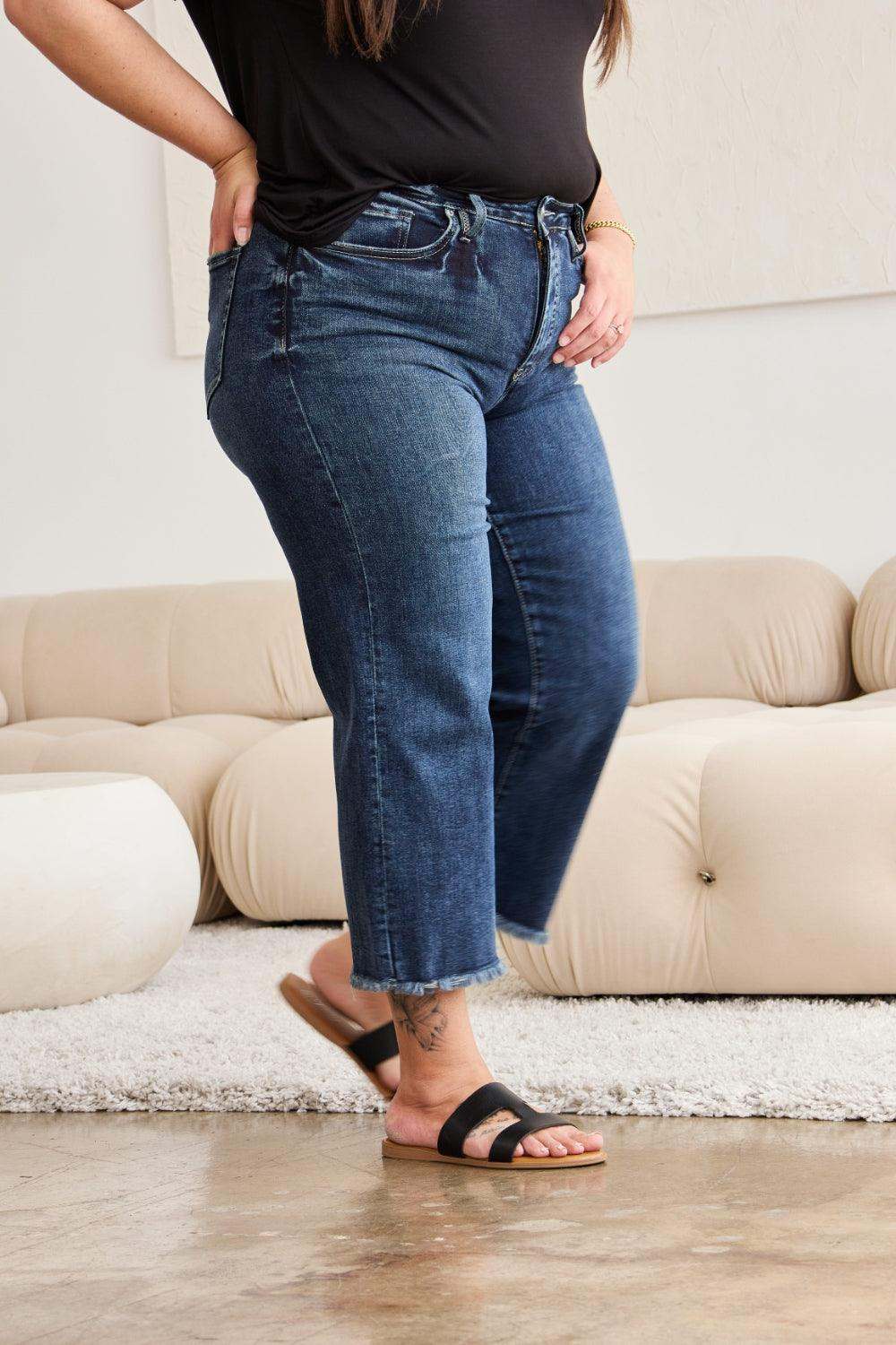 Plus Size Tummy Control High Waist Raw Hem Jeans Denim Pants a42de00f-fdc4-425c-91db-4c4b639c220c-Max Trendsi