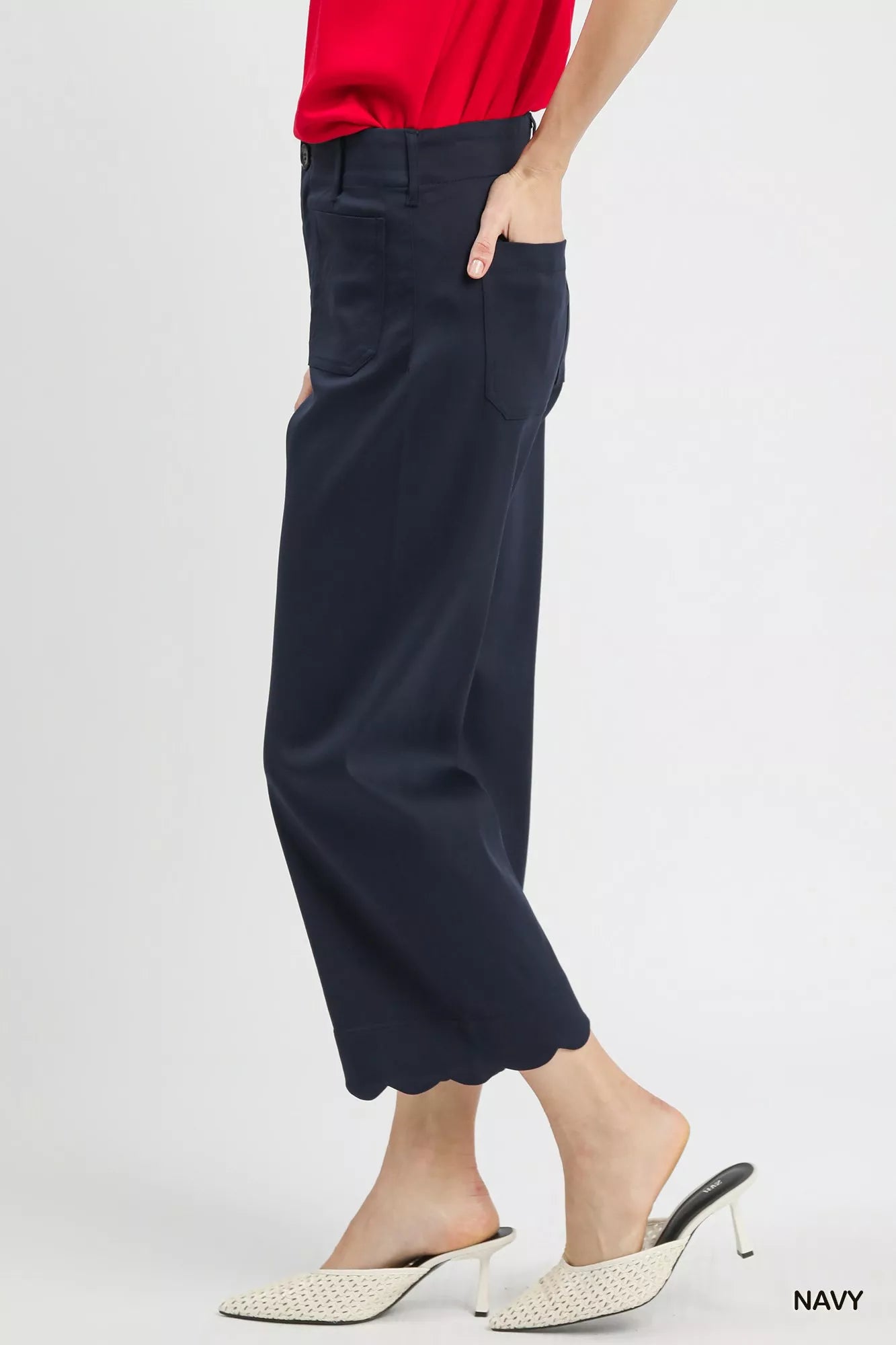 Umgee Wide Leg Pants Cropped Navy Blue Scallop Hem with Front Pockets a44f56b7-44b5-49d0-9155-e3a0fae91e16-Max-Origin Trendsi