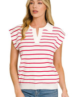 Zenana Viscose Striped Collared Sweater Vest