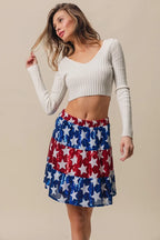 BiBi Sequin Skirt American Flag Theme Star Tiered Short Layered a465926721f2434789f773b136dfc76a-Max-Origin Trendsi