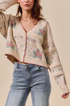 SO ME Womens Sweater Cardigan Floral Pattern Long Sleeve Button a46d01e0d84a46f1a04084445dbb3f3a-Max-Origin Trendsi
