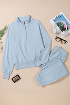 Tracksuit Women's Cotton Blend Half Zip Long Sleeve Top and Joggers Pants 2 Pcs a472148d-d04c-4e2c-8535-87687cf5ce6b-Min Trendsi