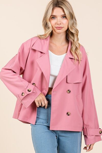 Mittoshop Trench Coat Rose Double Breasted Long Sleeve Short Jacket Rose a4a388b8-1cab-4687-ae41-ed1f705a1e0d-Min Trendsi