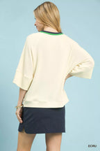 Umgee Womens Pullover Ecru Ribbed Knit Top with Contrast Geen Trim a4af3819-c848-4d15-a0ad-a2d0ee03cb71-Max-Origin Trendsi