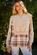 And The Why Sweatshirt USA Stock Double Layered Plaid Contrast Long Sleeve Top Taupe a4b1dadc-07d1-4fc8-bf3f-d4c794eeceb9-Max Trendsi