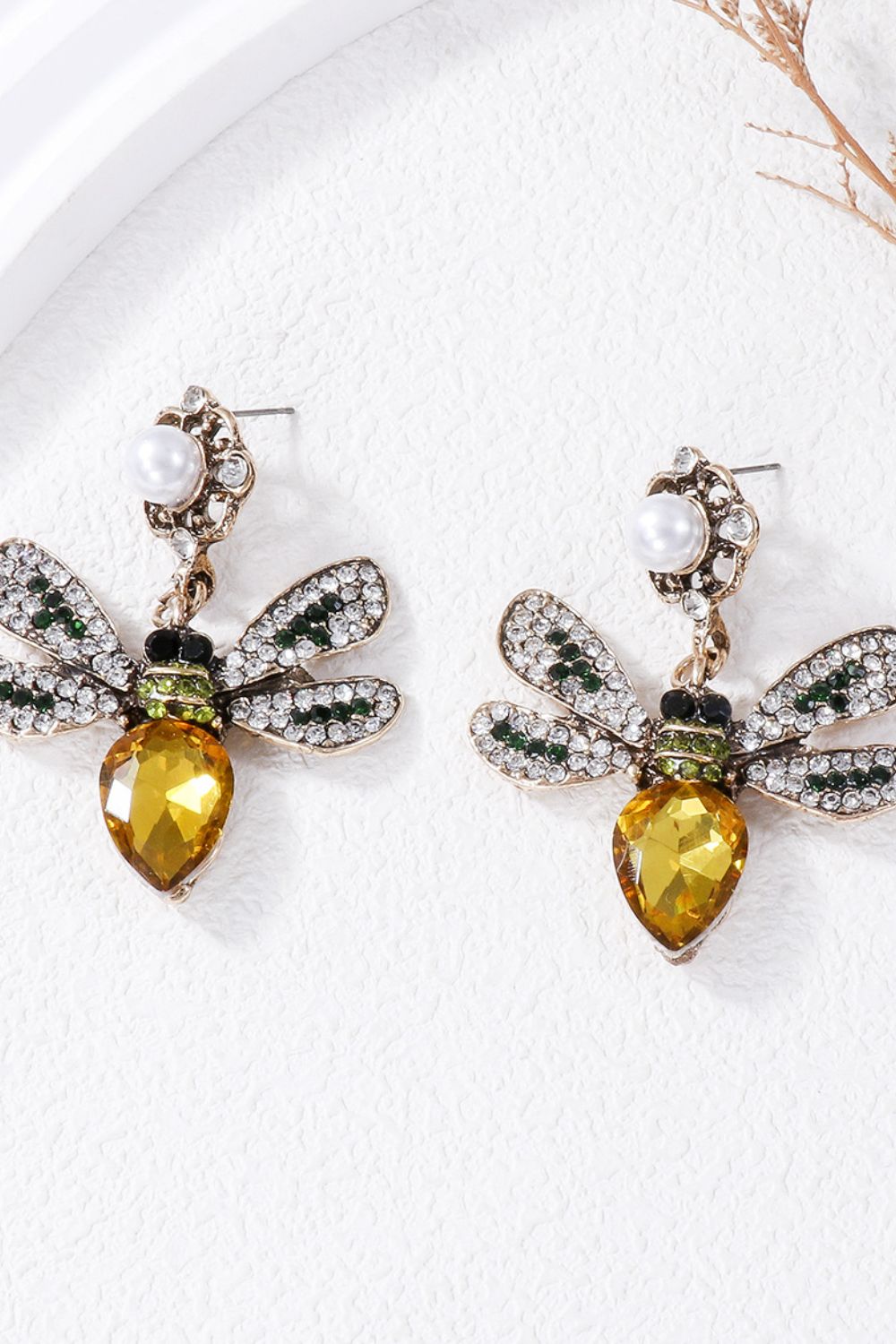 Dangle Earrings Bee Natural Stone Alloy Women Fashion Jewelry Gold One Size a4b5cf09-d602-40d5-be21-2e0028540998-Max Trendsi