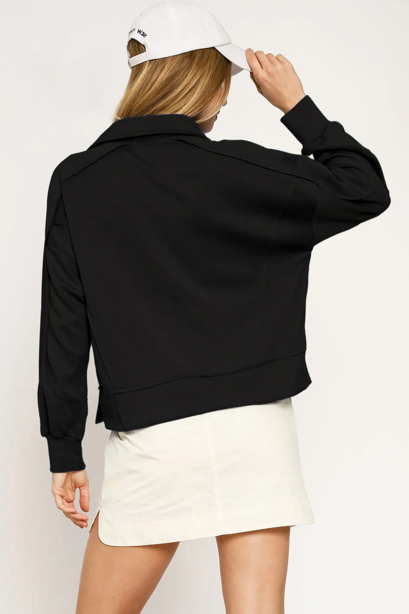 Umgee Blouse Black Collared Neck Long Sleeve Top with Raw Hem Detail a4b6b0c5-e0d3-4e49-b01c-648e41906df5-Max-Origin Trendsi