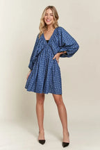 ADORA Mini Dress Batwing Long Sleeves Floral Blue V Neck Oversized DENIM WHITE a4c6a3545db84240b9155051e3e8060b-Max-Origin Trendsi