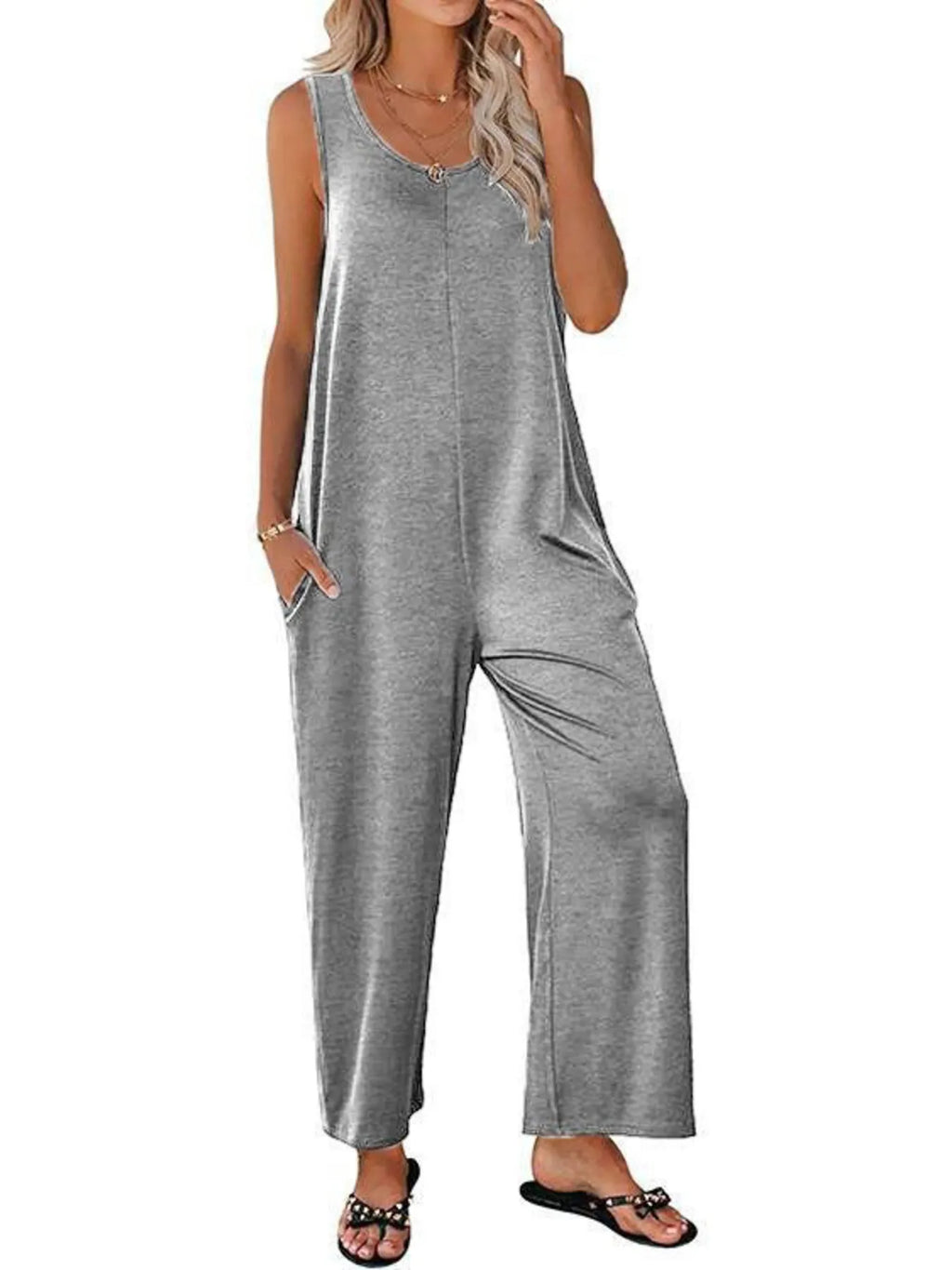 Women's Jumpsuit Sleeveless Wide Leg Casual Loose Overall One-piece Grey a4d5b7b251b5492d8a2c7a3a633869e3-Max-Origin Trendsi