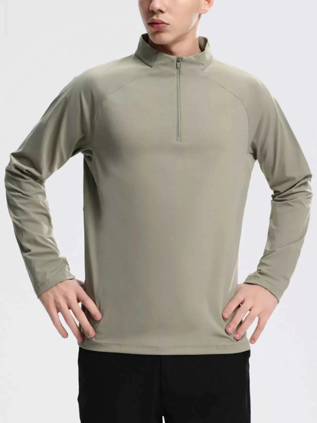 Men's Sweatshirt Cotton Half-Zip Long Sleeve Top Plus Sizes Bean Green a4dfd228-d6ec-4227-8f62-f5769832bf12-Max-Origin Trendsi