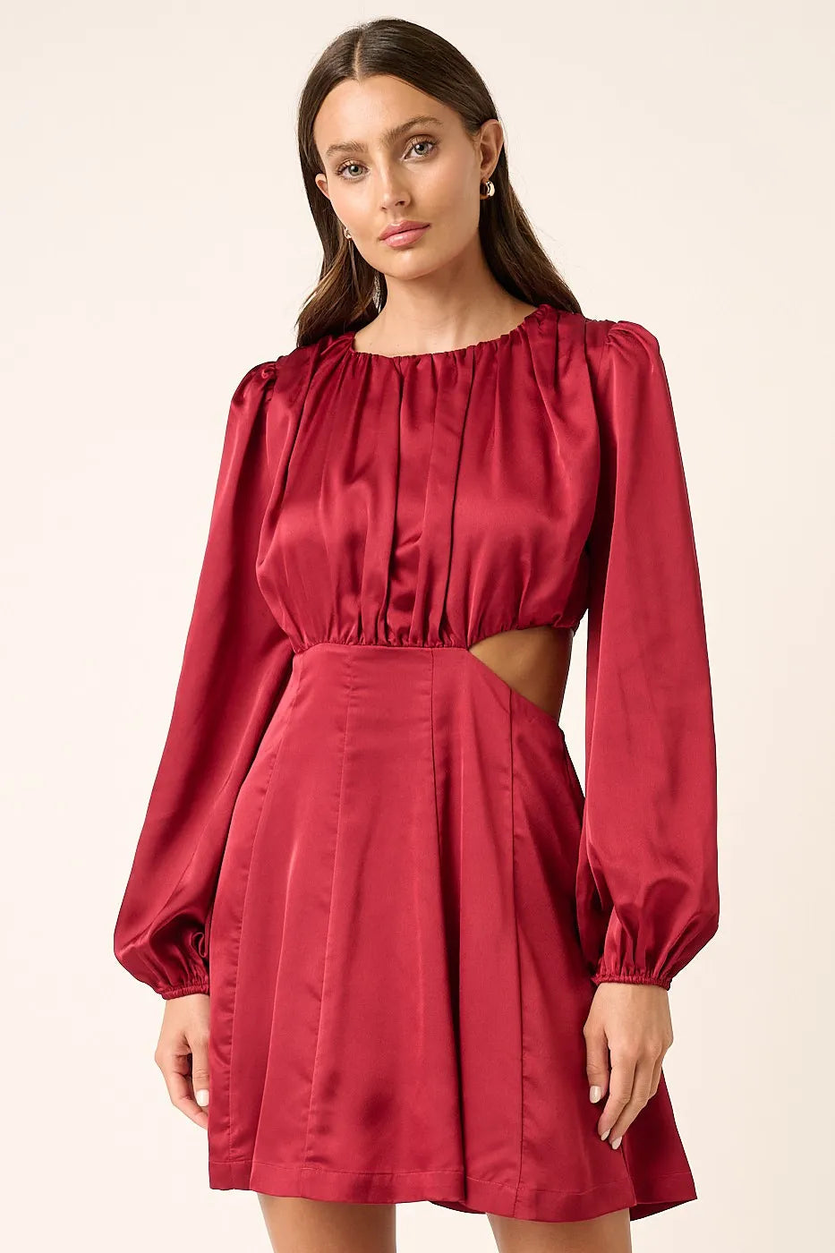 Mittoshop Mini Dress Satin Side Cutout Detail Wine Red Long Sleeve WINE a4e79d3de75748bf924f328f9d0bd8ba-Max-Origin Trendsi