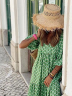 Maxi Dresses Colorful Printed V-Neck Balloon Short Sleeve Ruffled Oversized a4ed44e02c5f4ea58f199722ffb7c25e-Max-Origin Trendsi