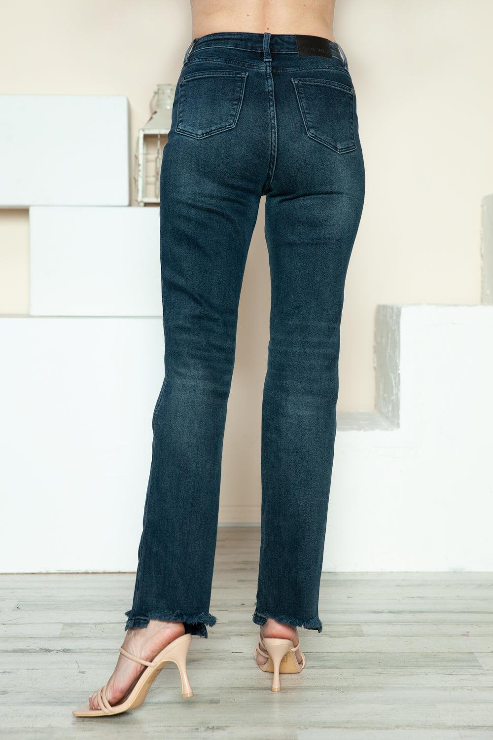 Judy Blue Straight Jeans US Button Fly Hem Destroy Denim Pants