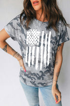 Camouflage Retro American Flag Printed T-Shirt