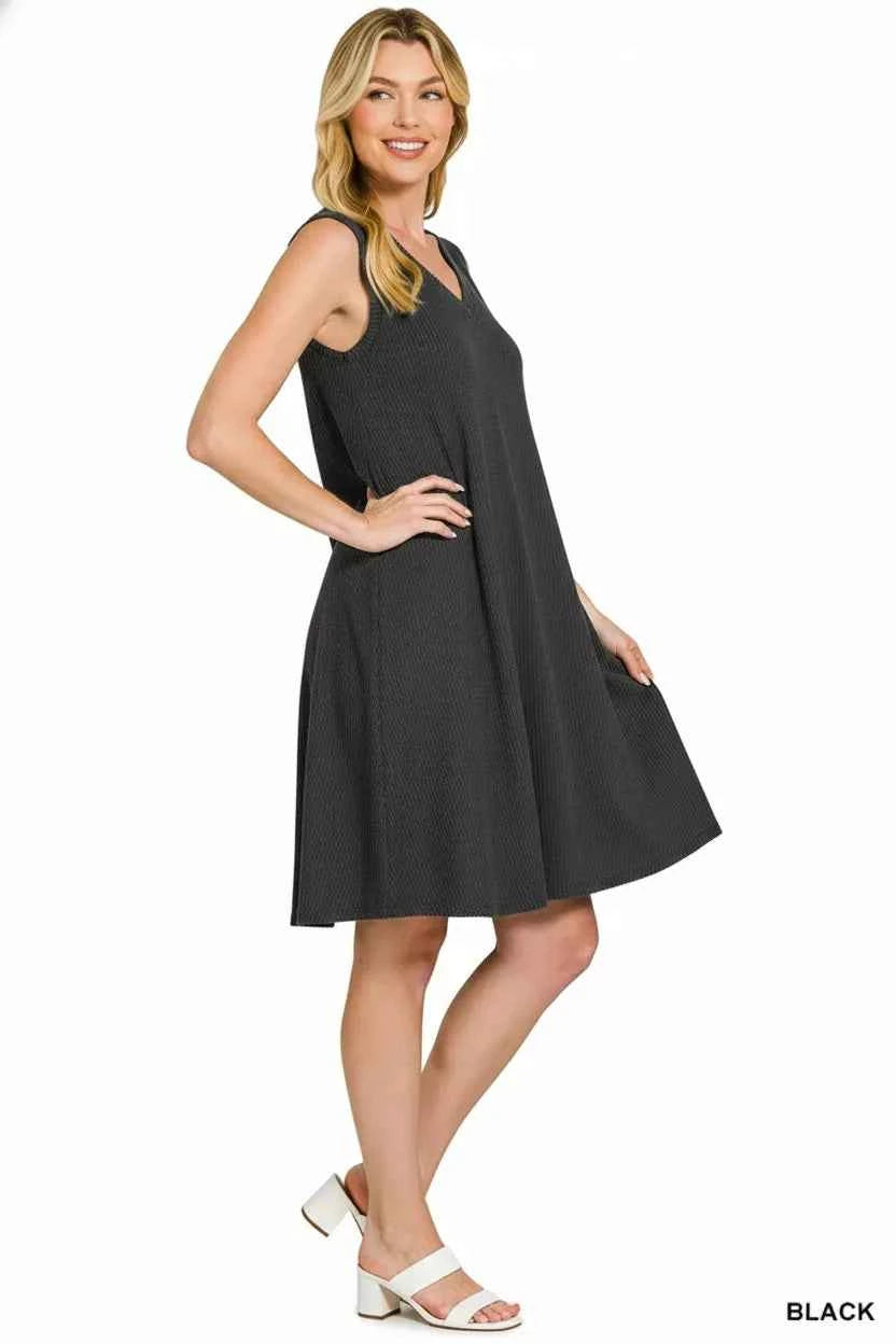 Zenana Mini Dress Black Raised Rib Sleeveless a5066119-1ed7-4f45-a020-6a26214a4dfb-Max-Origin Trendsi