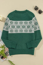 Green Sweater Christmas Graphic Round Neck Long Sleeve Pullover a50e8cc1-4bdd-4eba-b1c0-893070429fa5-Max Trendsi