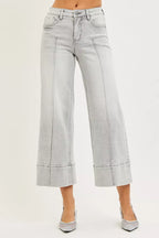 RISEN Womens Jeans Crop Wide Pintuck Front Light Gray Tummy Control Mid Rise LIGHT GREY a5126cda2eb0459289fb36ab96543a20-Max-Origin Trendsi