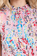 Lime 'N' Chili Top Floral Pink Graphic Print Ruffle Trim Mock Neck Sleeveless a5179b40286b447fb0e540e2f68395a1-Max-Origin Trendsi