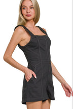 Zenana Romper Black Denim Tie Back Backless Contrast Stitching Jumpsuit a51b3422-a98c-4ebc-943a-dfeaeea809b3-Max-Origin Trendsi