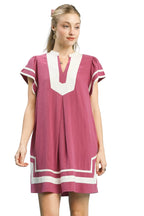 Umgee Linen Contrast Trim Short Sleeve Dress