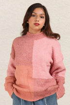 US VERY J Sweater Color Block Mock Neck Drop Shoulder Pink a528d1bc-7226-418a-8e3c-cd5312e5985e-Max Trendsi
