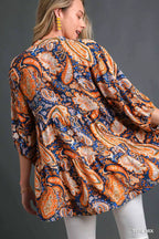 Umgee Women's Tunic Blouse Mix Paisley Boho 3/4 Sleeve Top a5461ae0-17f1-4b76-aac9-e446755579c4-Max-Origin Trendsi