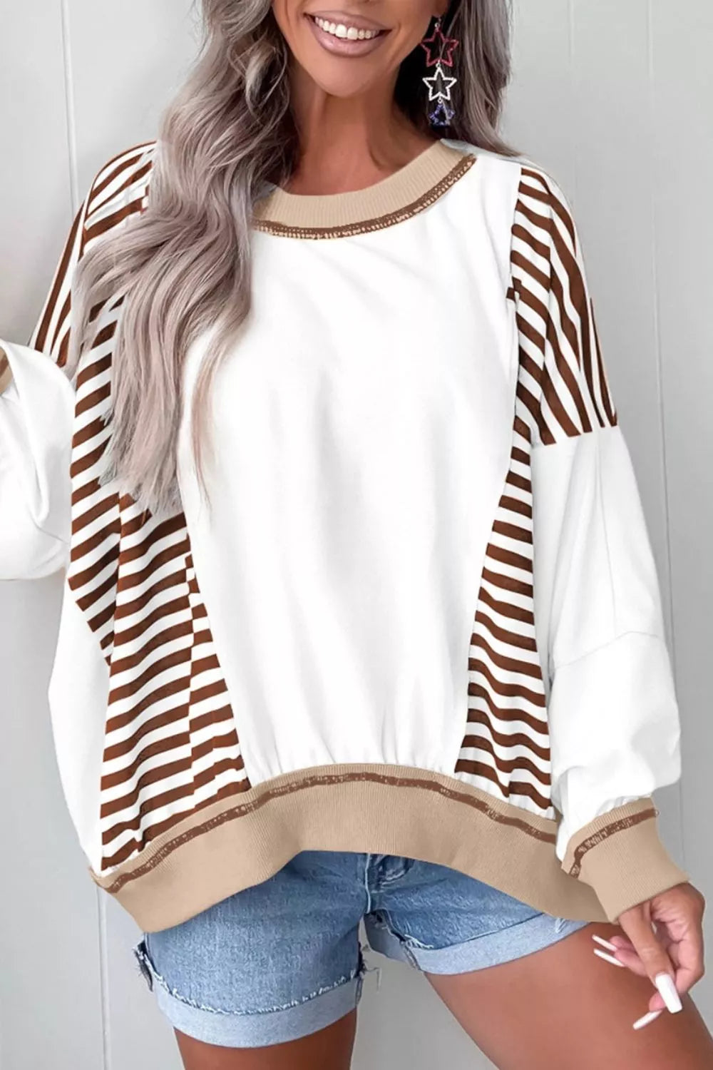 Womens Sweatshirt Stripe Colorblock Patchwork Contrast Stitching Top a55931db-0a34-4007-803b-9b78ddb881ce-Max-Origin Trendsi