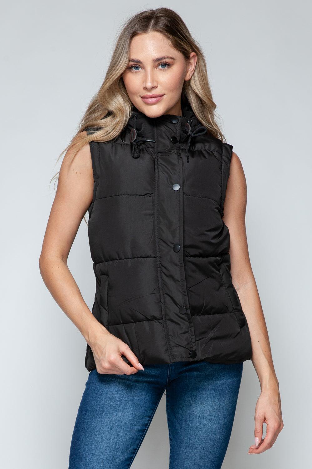 Hooded Vest Snobbish Black Sleeveless Snap and Zip Closure Outwear Midnight Black a55d2b74-9d59-4082-8f28-123f328114fd-Max Trendsi