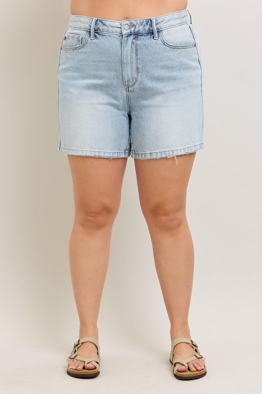 Judy Blue Shorts Frayed Hem High Rise Denim Jeans Light Wash S-3XL