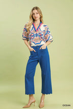 Umgee Wide Leg Pants Cropped Blue Scallop Hem with Front Pockets a572d8a9-1e48-41e0-971b-e574f5148d77-Max-Origin Trendsi