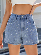 Moni Wear Denim Shorts Women's Rhinestone Washed High Waist a57c80e8-d844-4379-85af-d7783d304ef4-Min Trendsi