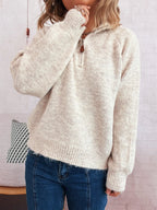 Women's Sweater Quarter Zip Hooded Ribbed Hem Long Sleeve Knitwear a57f8d6dbe73488b9fcfa461fcb07b5f-Max-Origin Trendsi