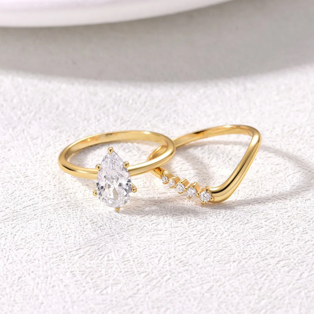 18K Gold-Plated Ring 2pcs Set 1.5 Carat Moissanite Teardrop Zircon Jewelry Gold a5805933-ecf5-4f6e-89d1-e0b536f2724a-Max-Origin Trendsi