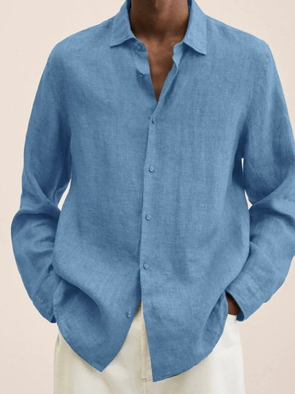 Men's Shirts Cotton Blend Classic Solid Long Sleeve Tops Lightweight S-4XL Light Blue a58cd39d-914f-4a3a-80ca-ecd46b427c98-Max-Origin Trendsi